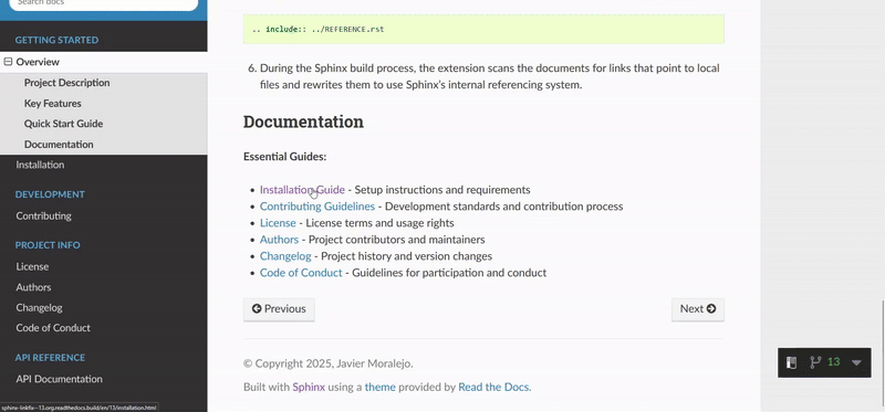 Links working in Sphinx